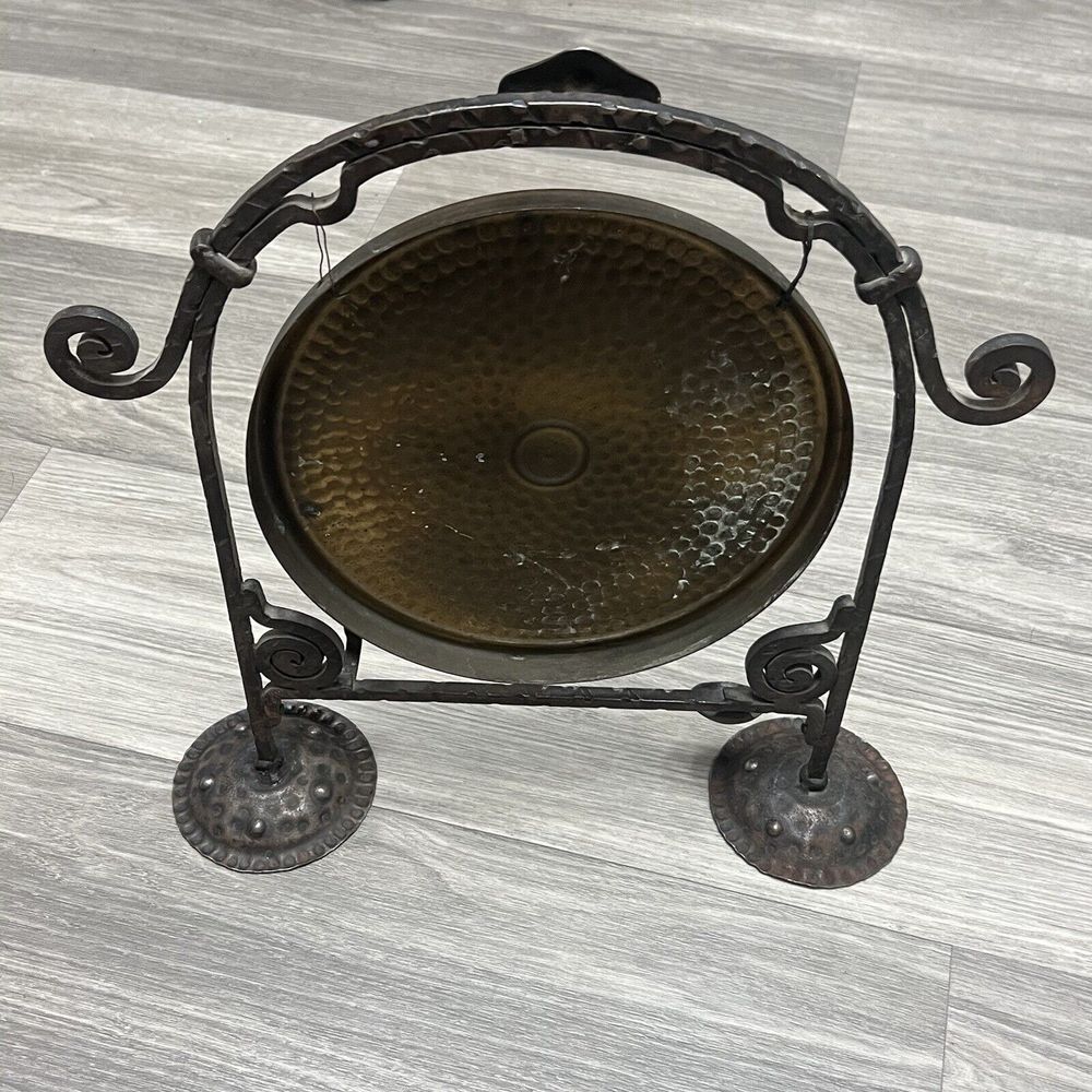 Vintage Austrian German Dinner Gong RASPER Metal Hand Wrought‎ Spindle RARE